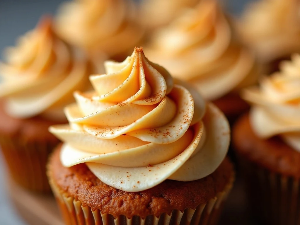 Pumpkin buttercream piped into decorative cupcake rosettes