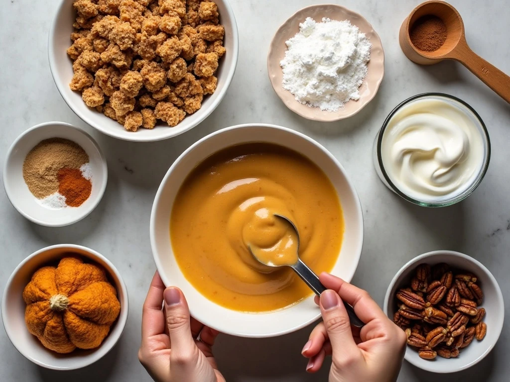 Ingredients for pumpkin cheesecake gingerbread trifles