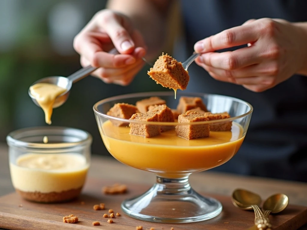 Layering gingerbread and pumpkin filling for a trifle