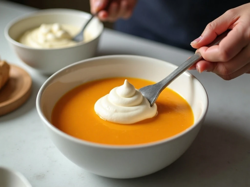 Folding whipped topping into pumpkin cheesecake pudding