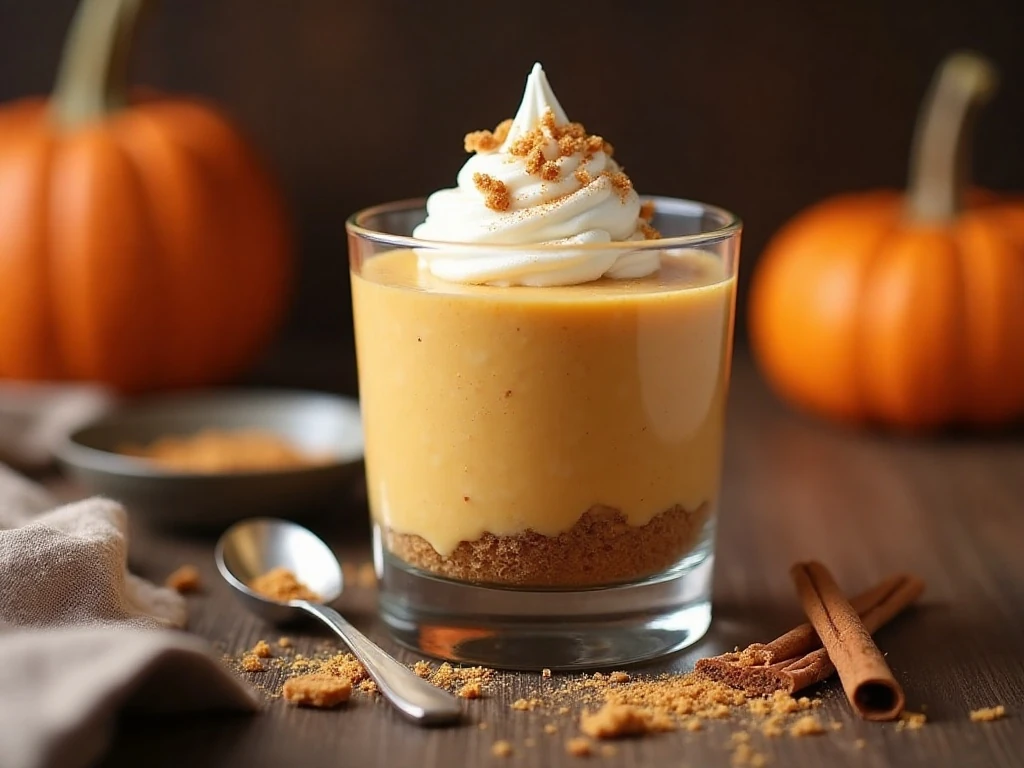 Chilled pumpkin cheesecake pudding with graham-cracker crumbs