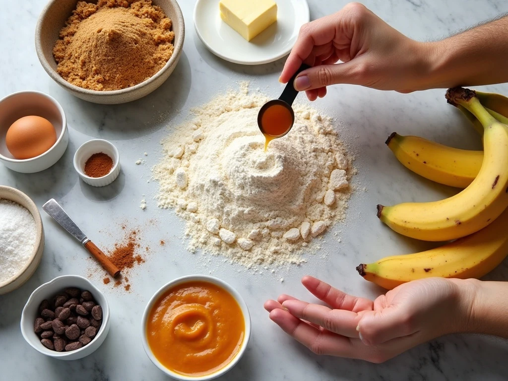 Ingredients for pumpkin chocolate chip banana bread