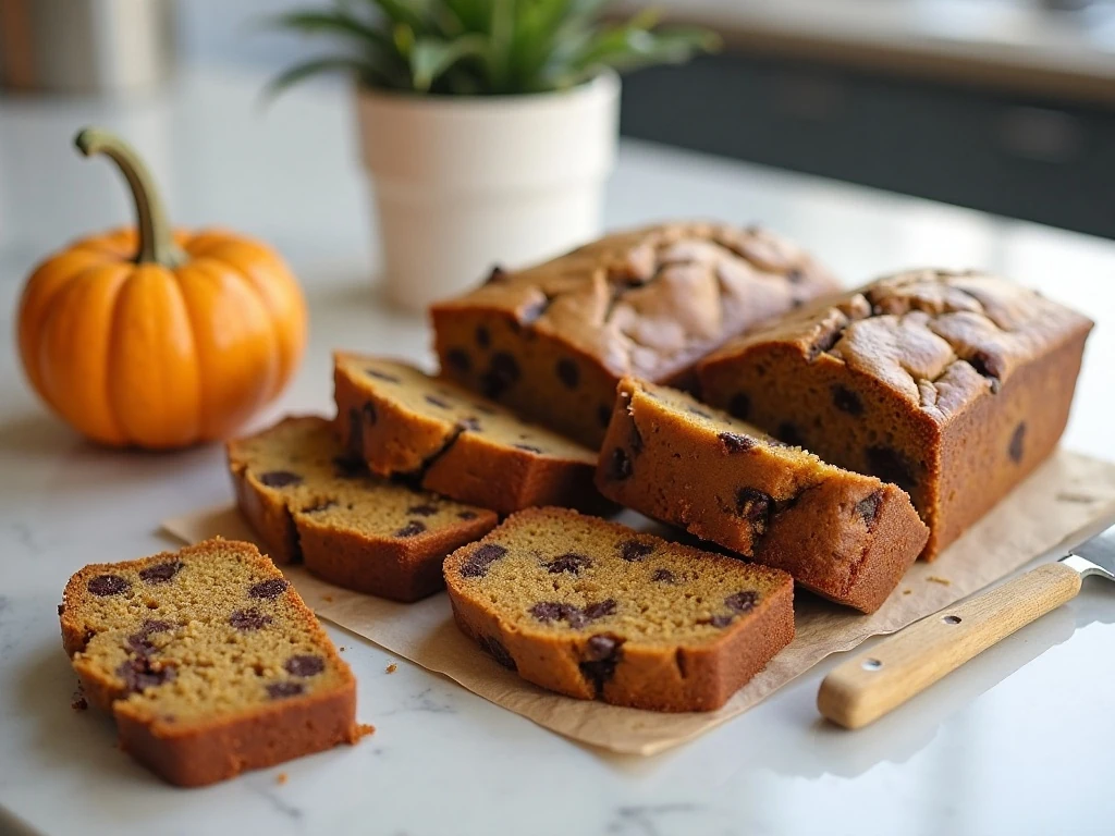Individually wrapped slices of pumpkin chocolate chip banana bread for storage
