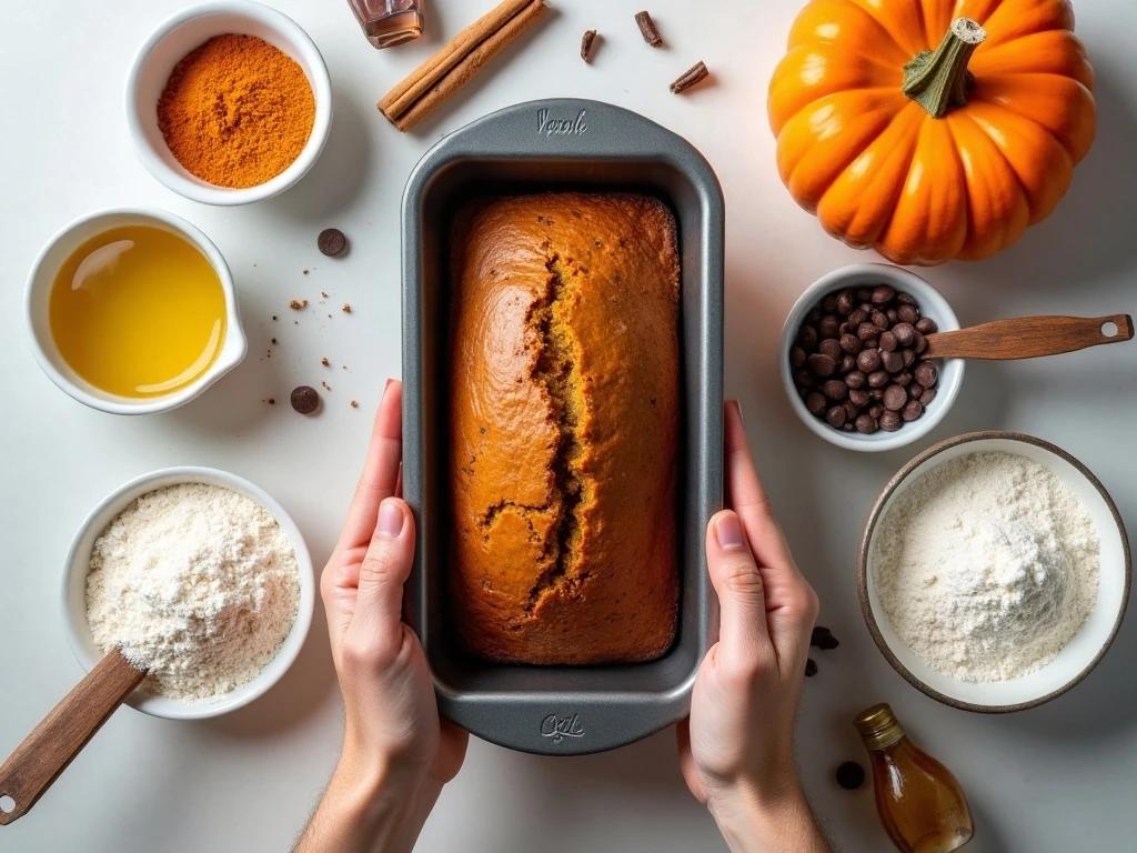 Ingredients for easy pumpkin chocolate chip bread