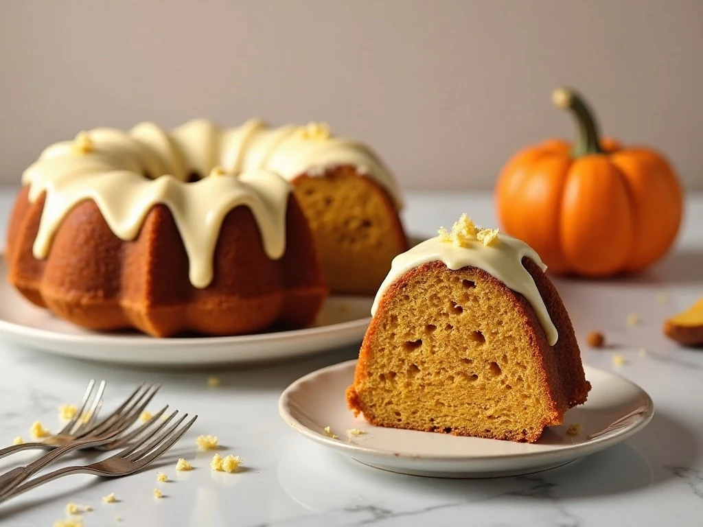 Stored and sliced pumpkin cream cheese Bundt cake