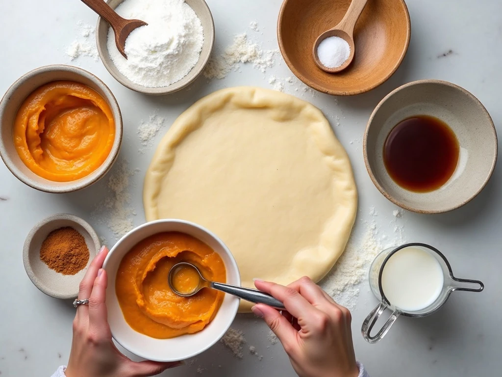 Ingredients for pumpkin cream cheese crescents arranged in a flat lay
