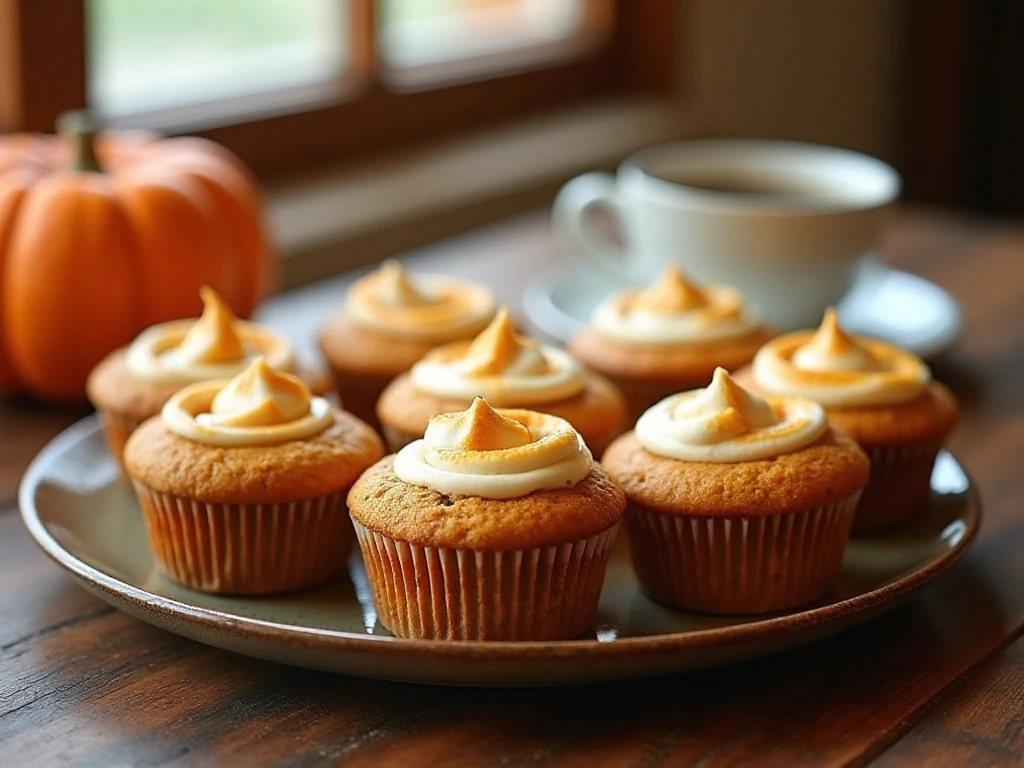 Pumpkin cream cheese swirl muffins arranged for a cozy breakfast
