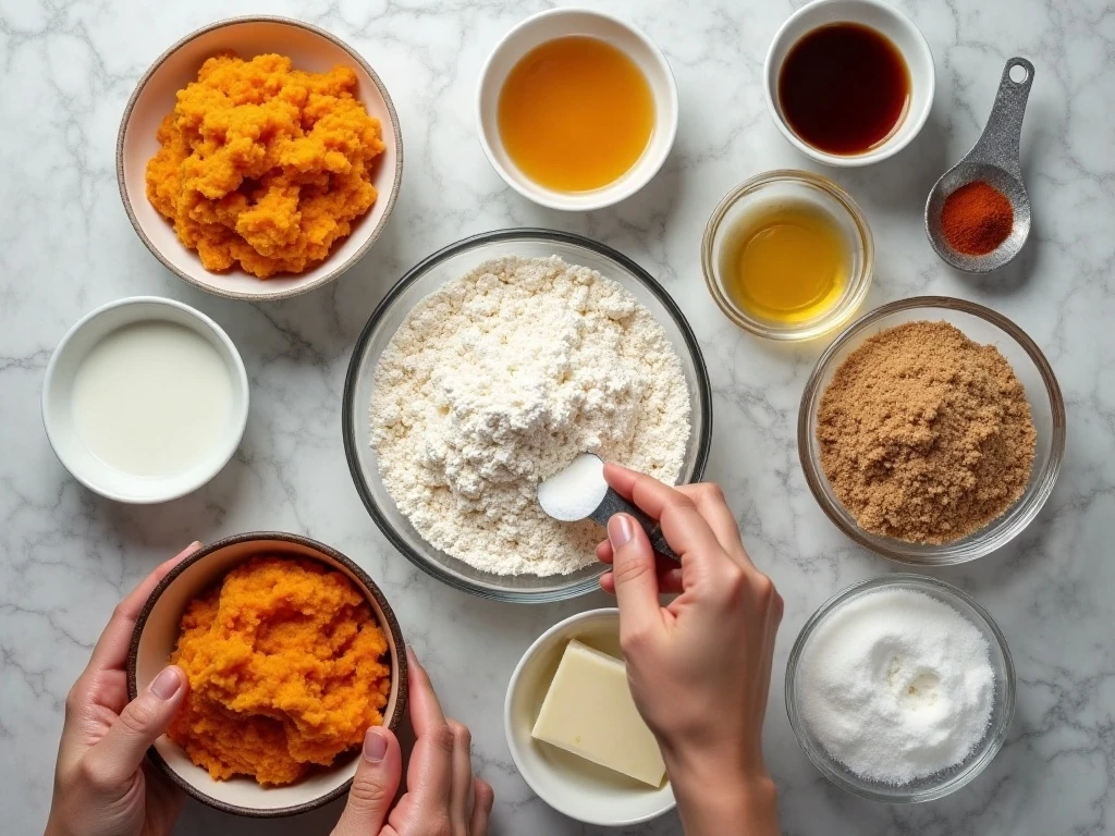 Ingredients for pumpkin cream cheese swirl muffins
