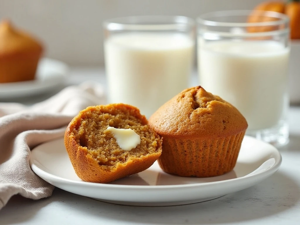 Pumpkin muffins ready to serve with a moist interior