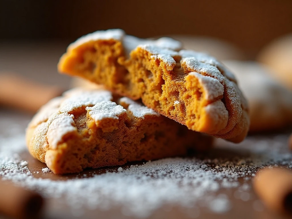 Close-up showing the soft center and powdered sugar crinkles