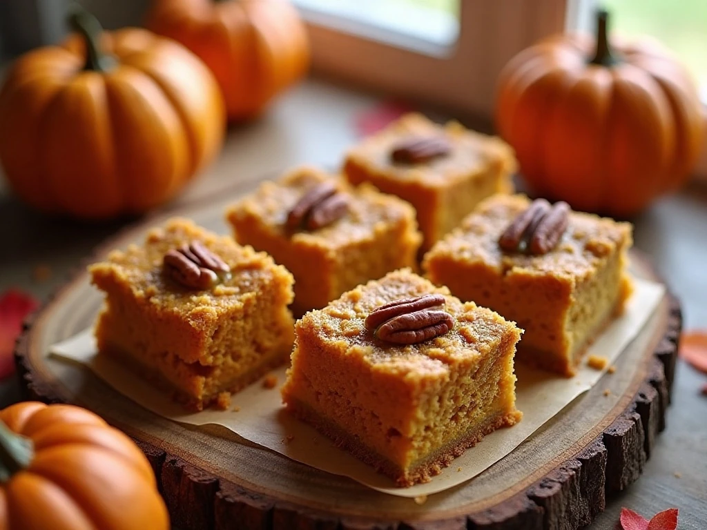 Pumpkin crunch cake squares with golden pecan topping
