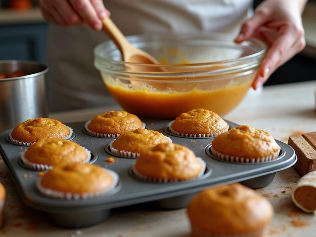 Pumpkin cupcake batter being gently mixed before baking
