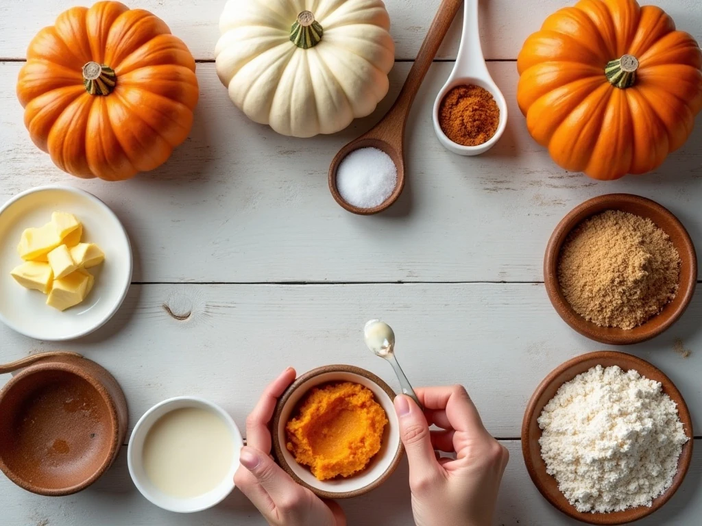 Ingredients for pumpkin dinner rolls arranged for baking
