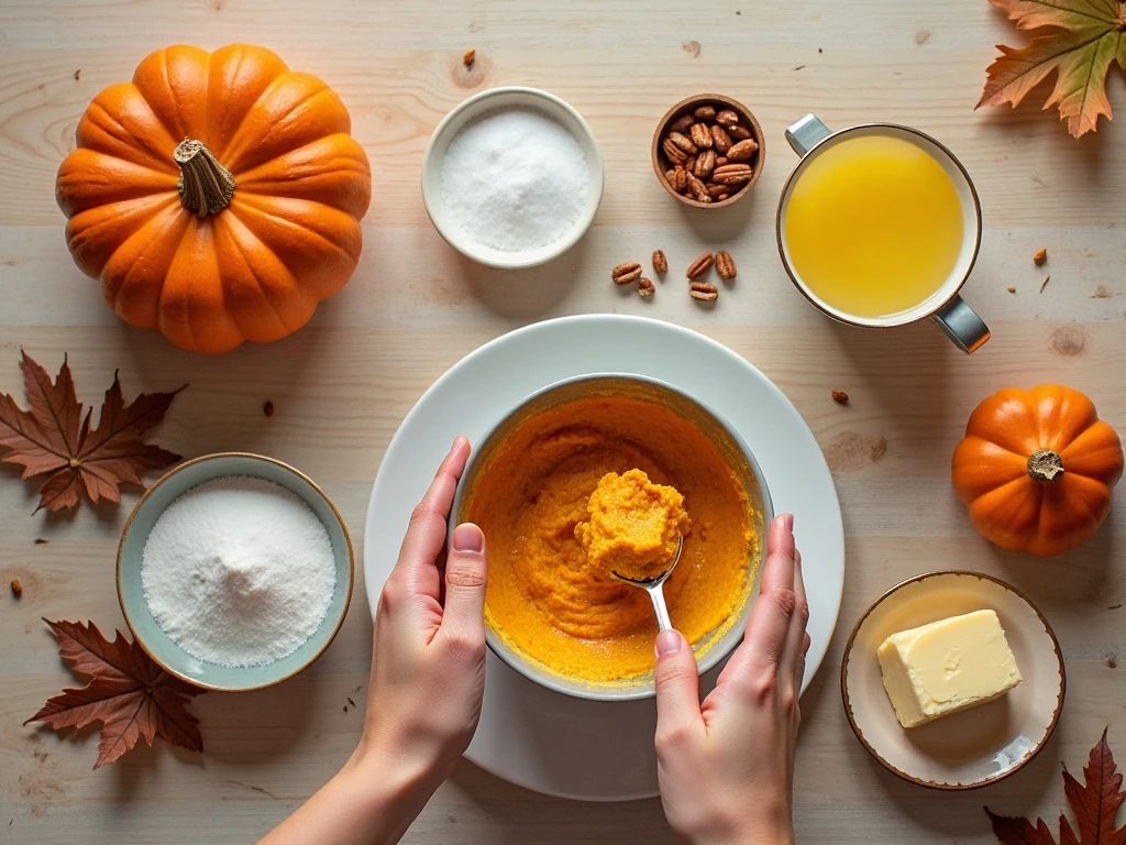 Ingredients for easy pumpkin dump cake arranged on a kitchen counter