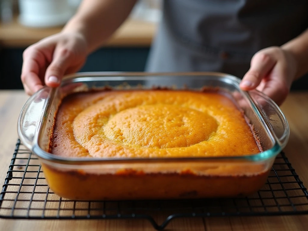 Golden pumpkin dump cake cooling after baking