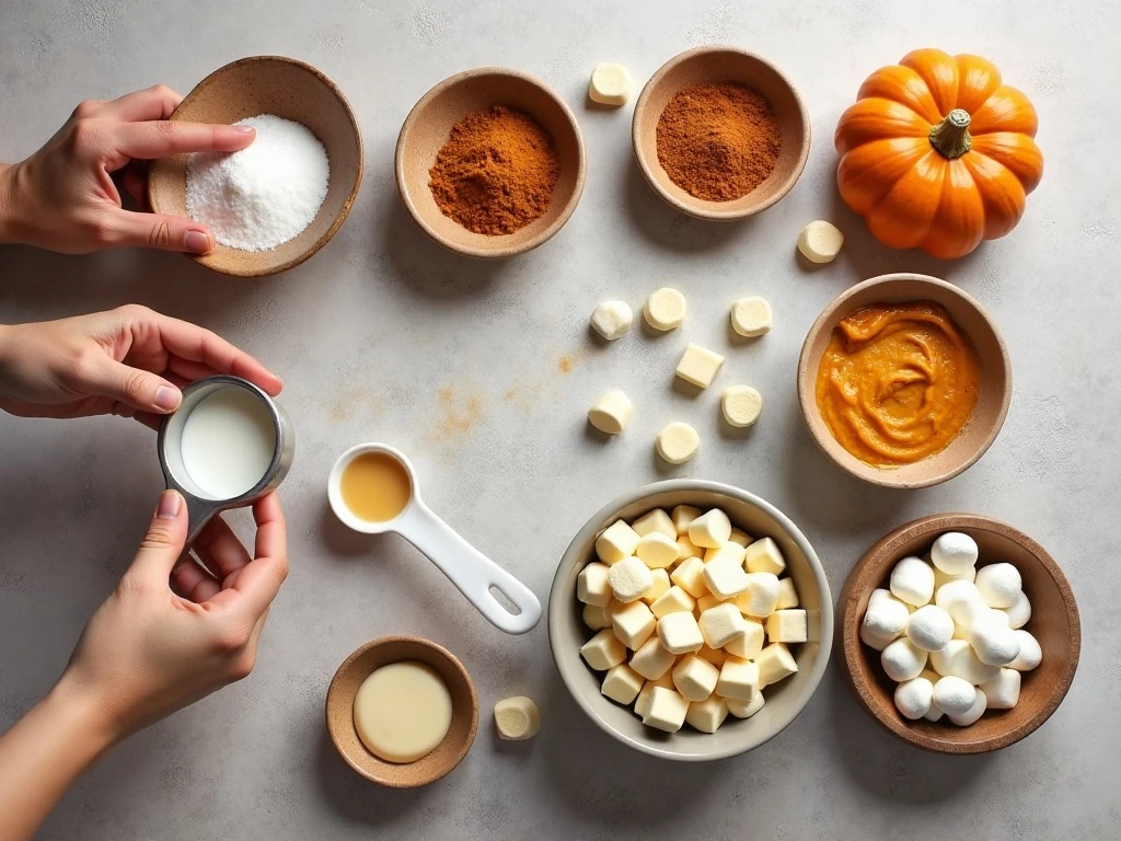 Ingredients for pumpkin fudge with real pumpkin puree
