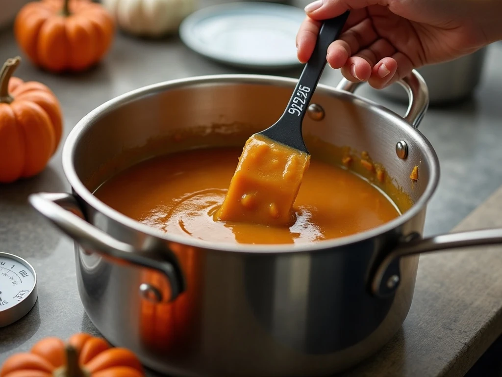 Cooking pumpkin fudge mixture to the soft-ball stage