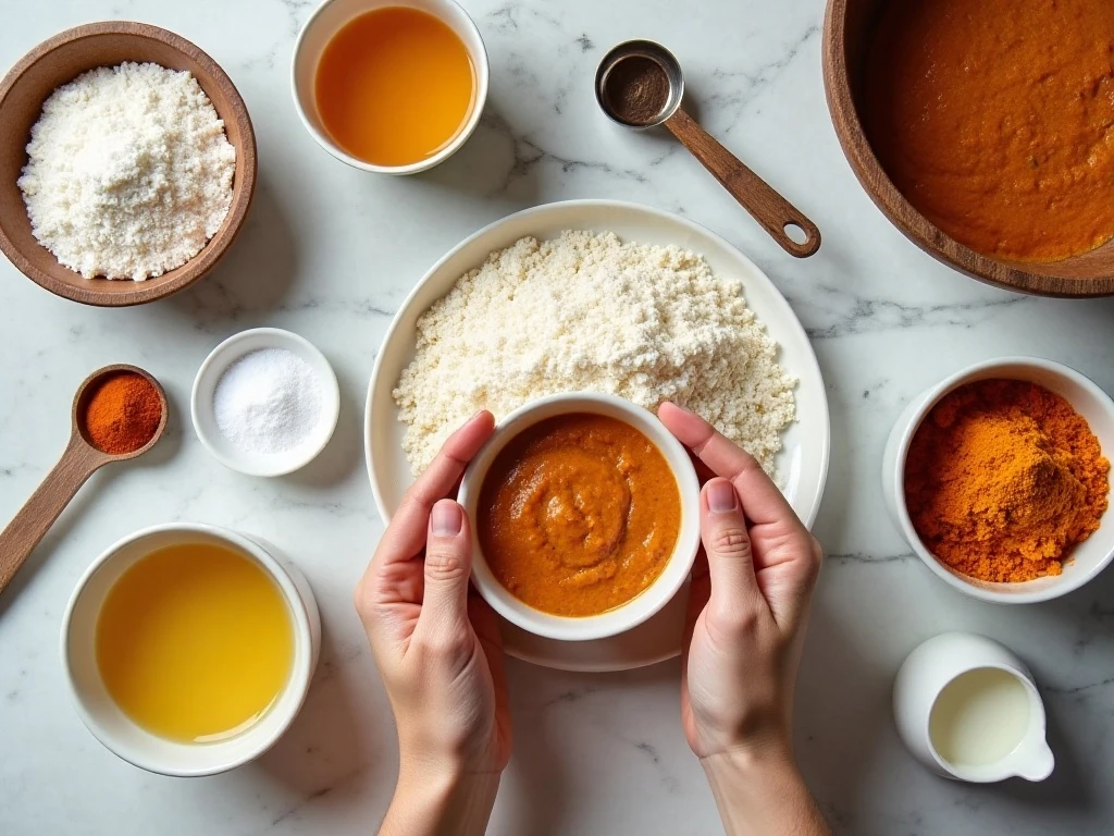 Ingredients for easy glazed pumpkin bread arranged on a counter