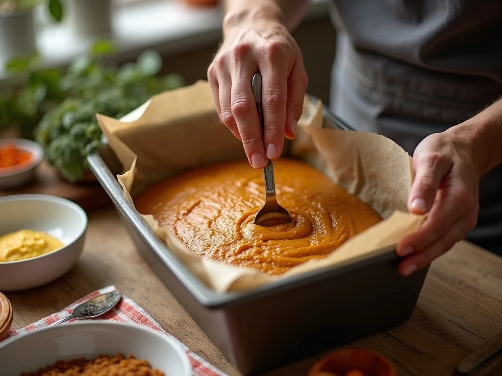 Pumpkin bread batter being mixed before baking