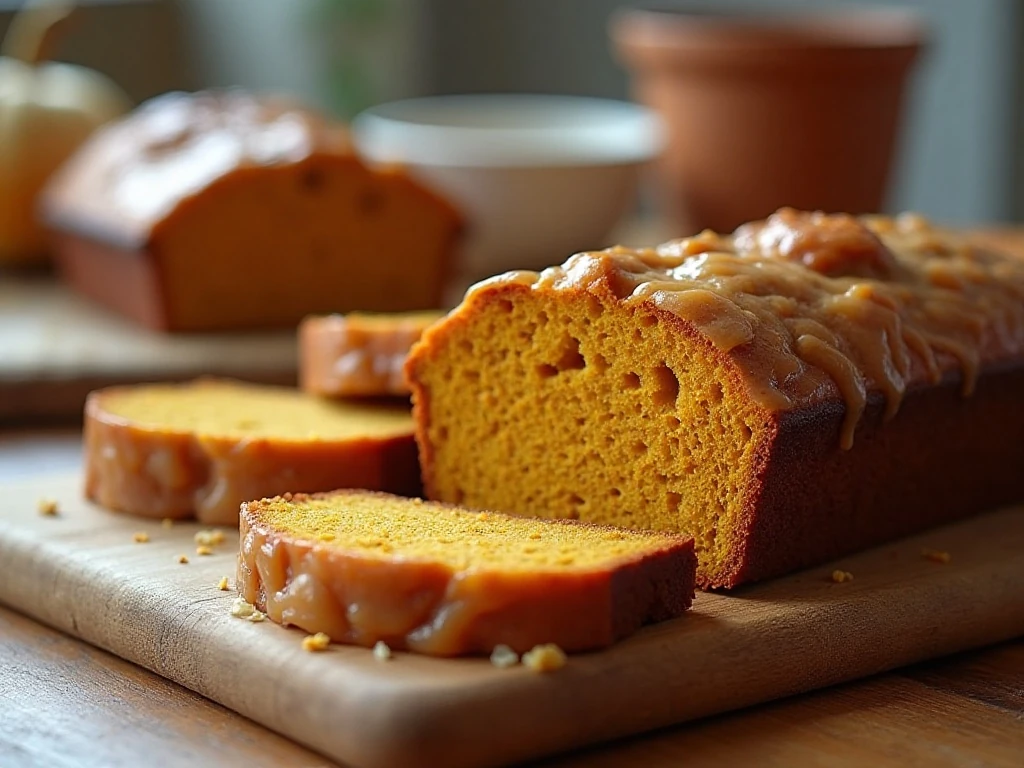 Glazed pumpkin bread portions prepared for storage