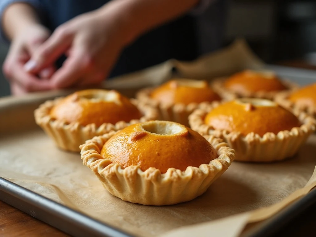 Fork-crimped and vented pumpkin hand pies ready for baking