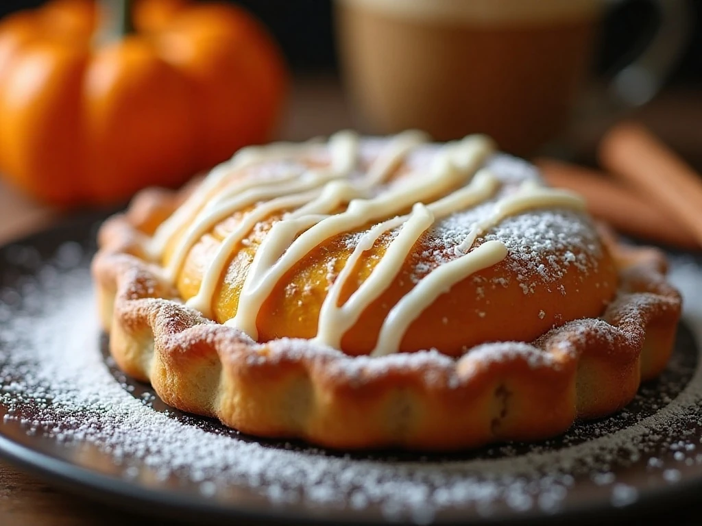 Glazed pumpkin hand pie served with cinnamon and coffee
