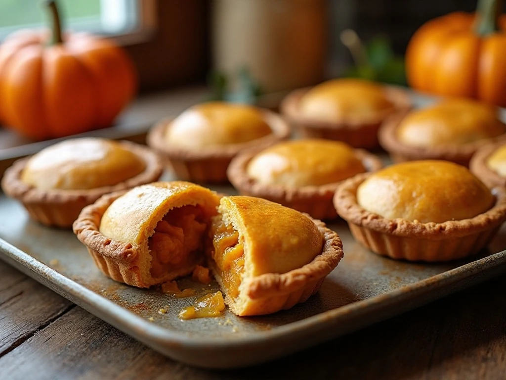 Golden homemade pumpkin hand pies arranged on a serving platter