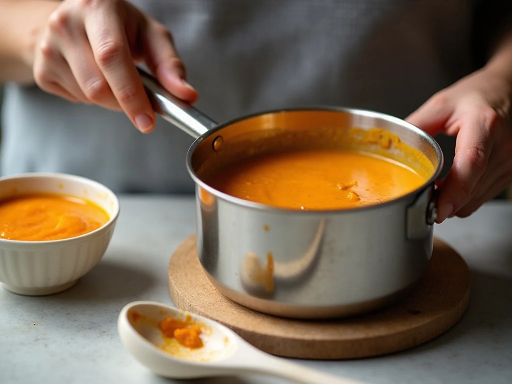 Preparing the spiced pumpkin base for mousse