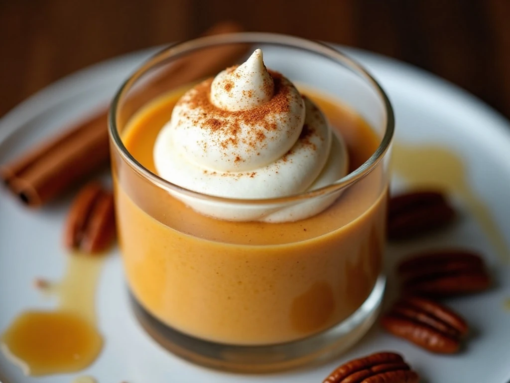 Close-up of maple whipped cream topping on pumpkin mousse