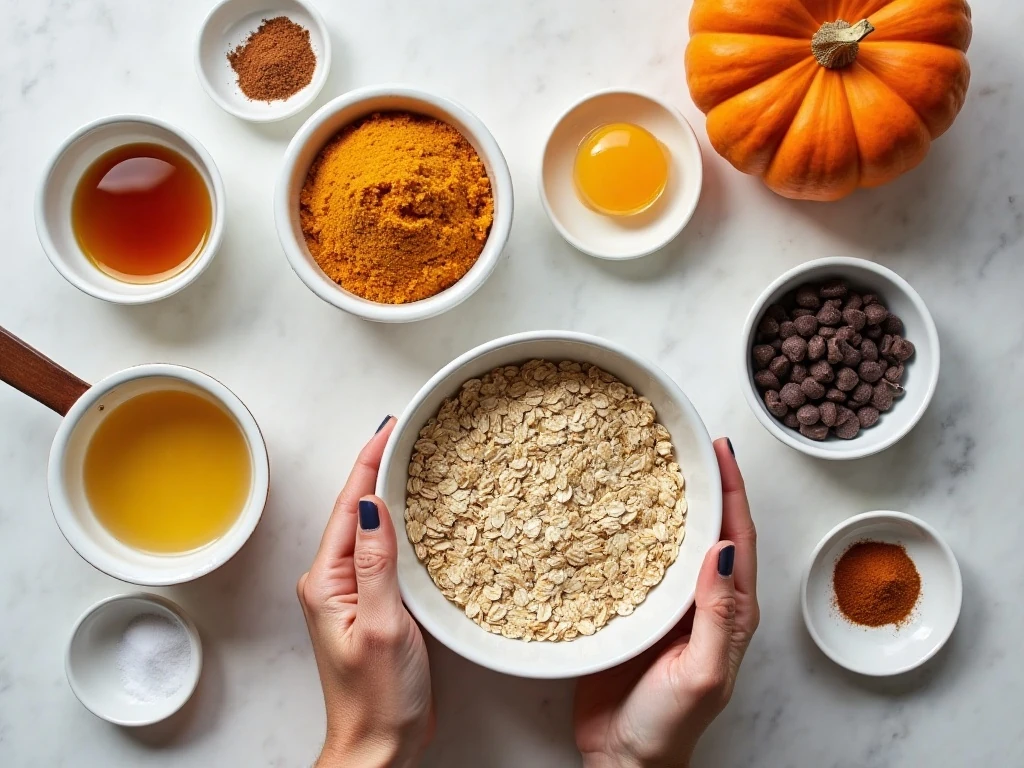 Ingredients for healthy pumpkin oatmeal muffins