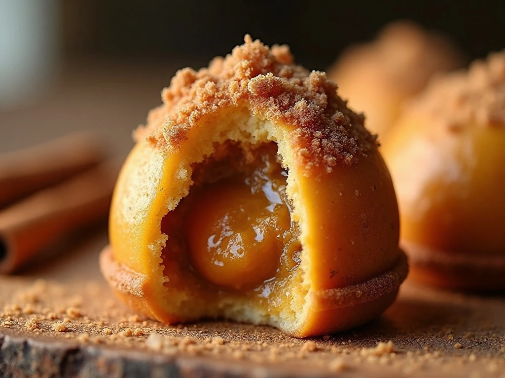 Cinnamon sugar topping on a pumpkin pie bomb