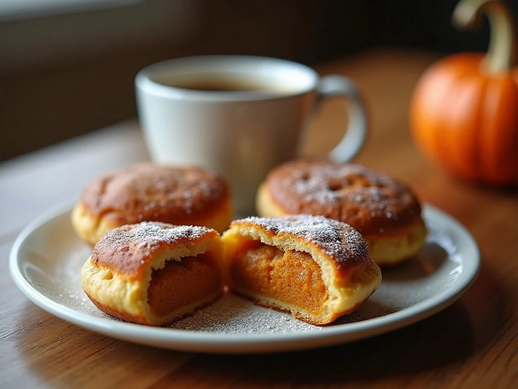 Warm pumpkin pie bombs served with coffee