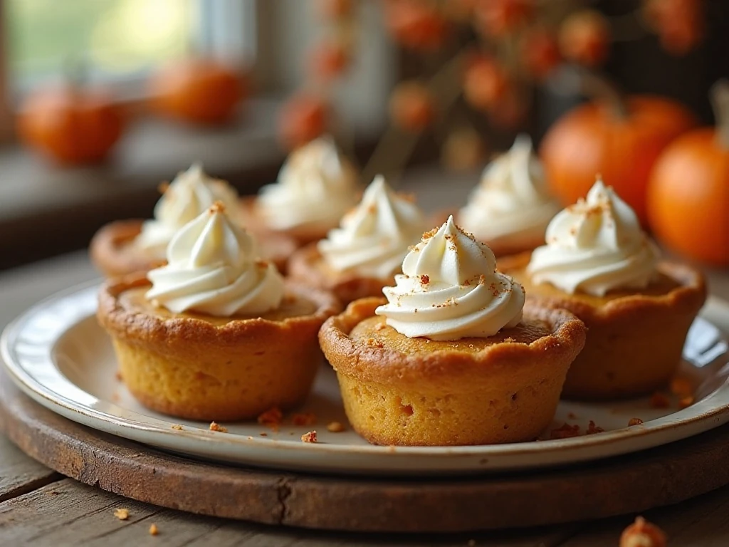 Individual pumpkin pie dessert cups arranged on an autumn dessert table