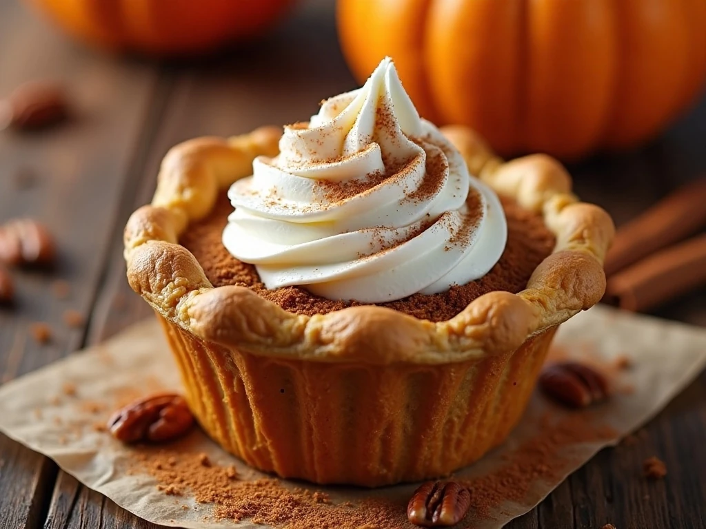 Pumpkin pie dessert cup with whipped cream cinnamon and pecans