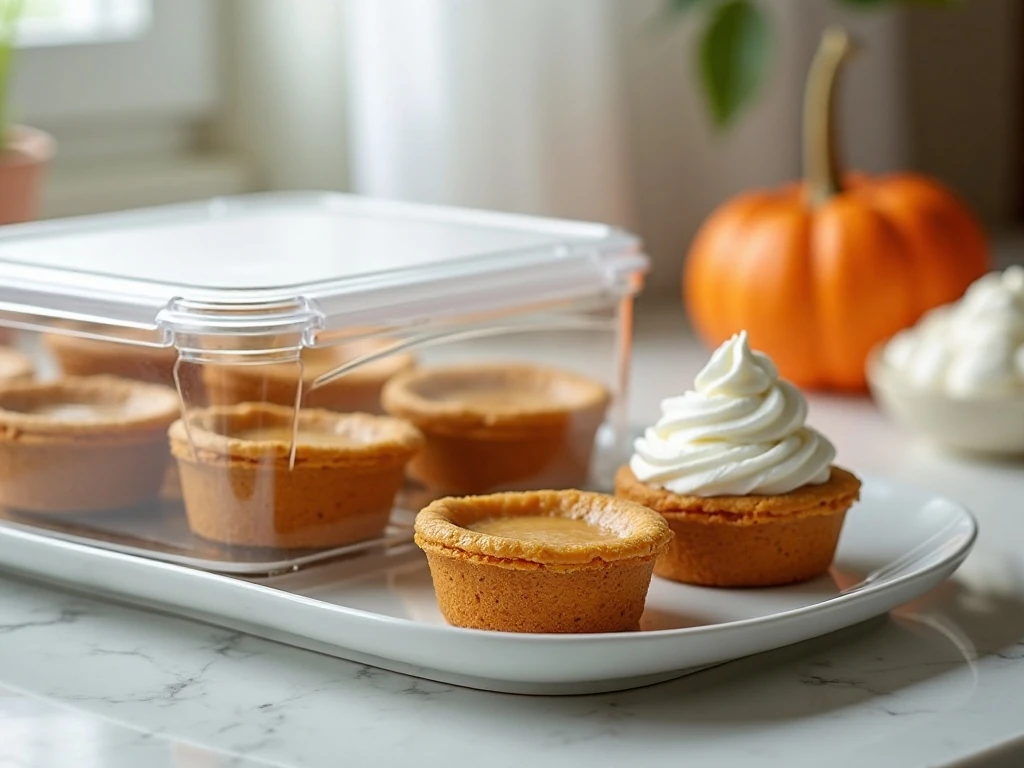 Cooled pumpkin pie dessert cups ready for storage