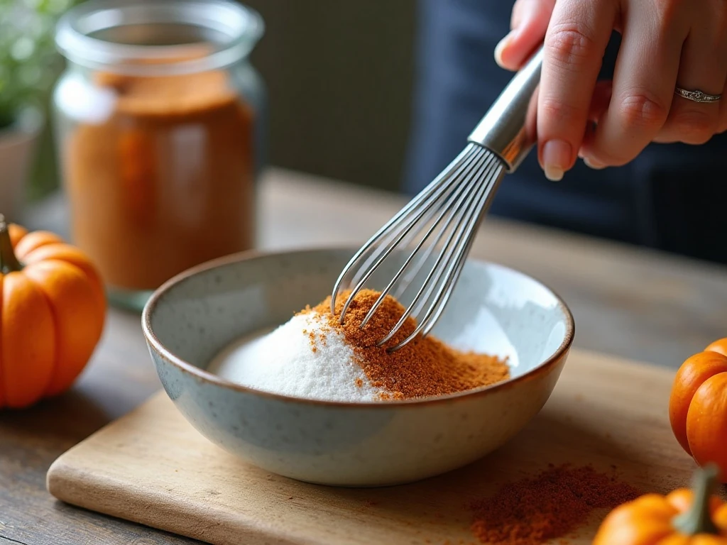 Whisking sugar and pumpkin pie spice together