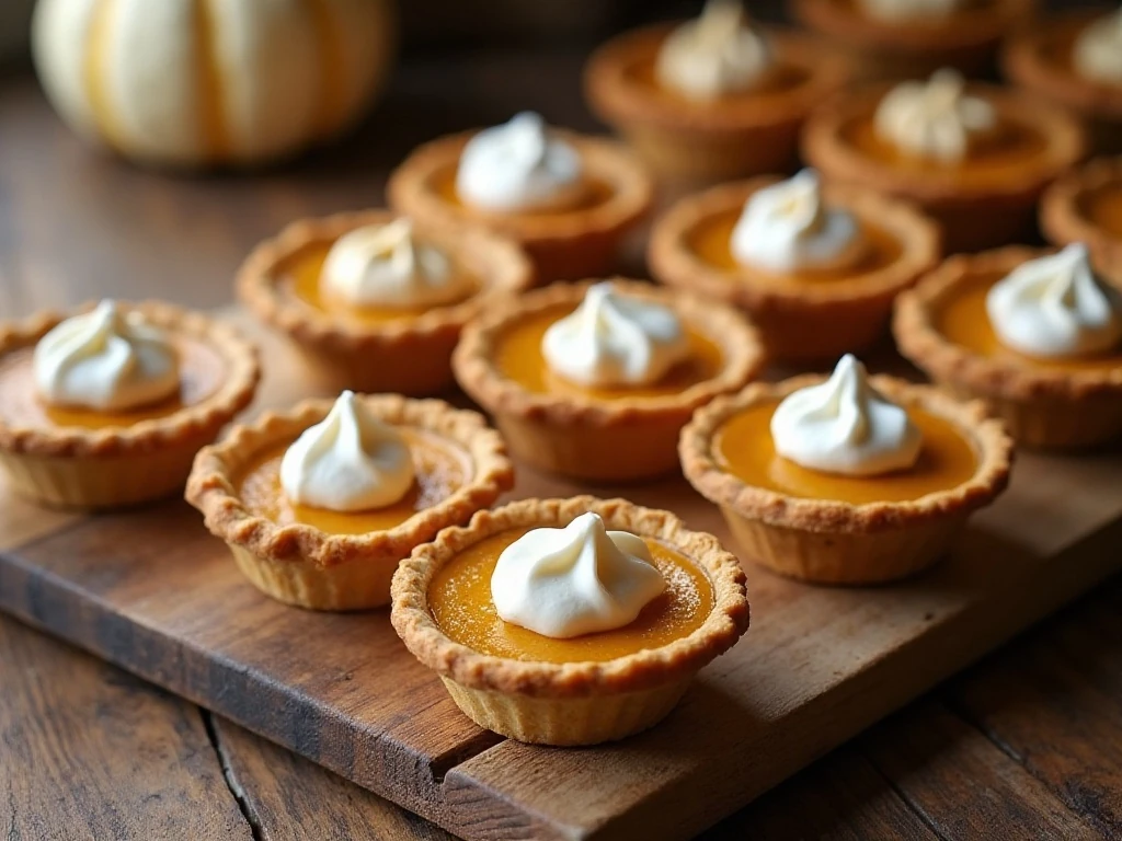 Mini pumpkin pies baked in a muffin tin and served on a platter