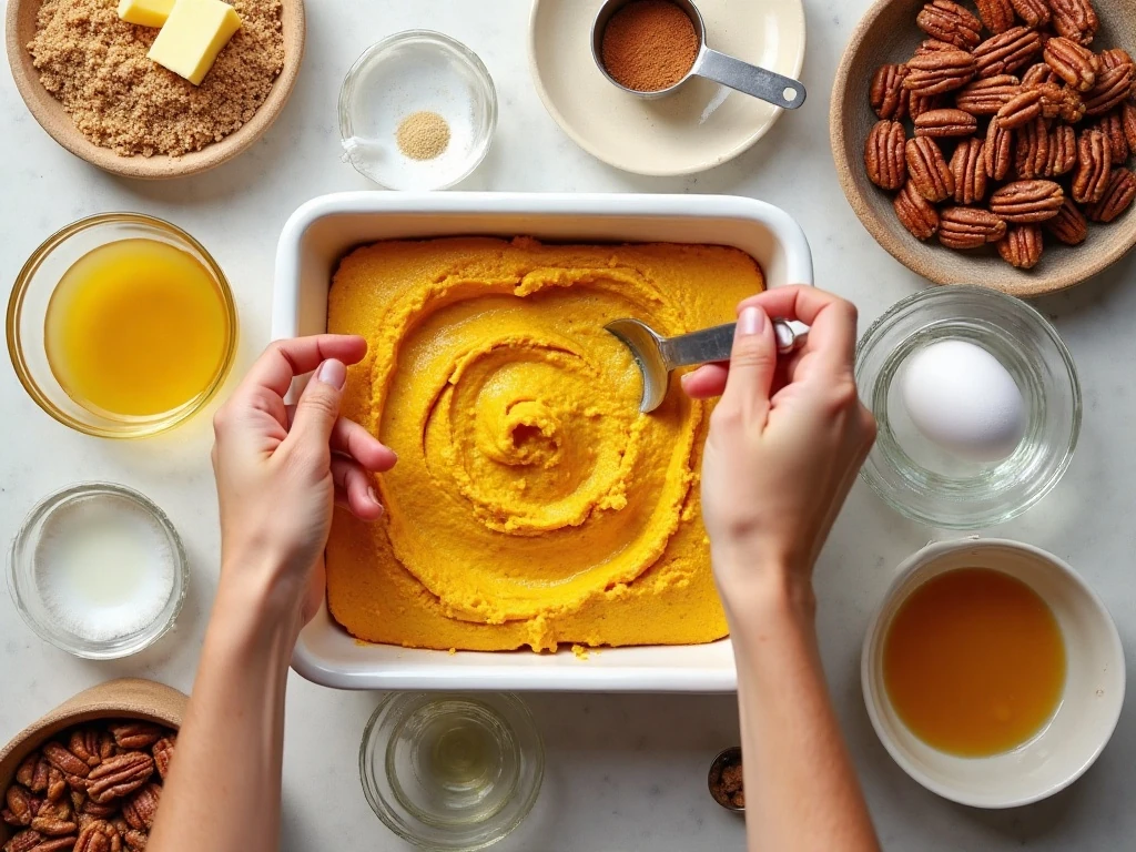 Ingredients for easy pumpkin praline cake