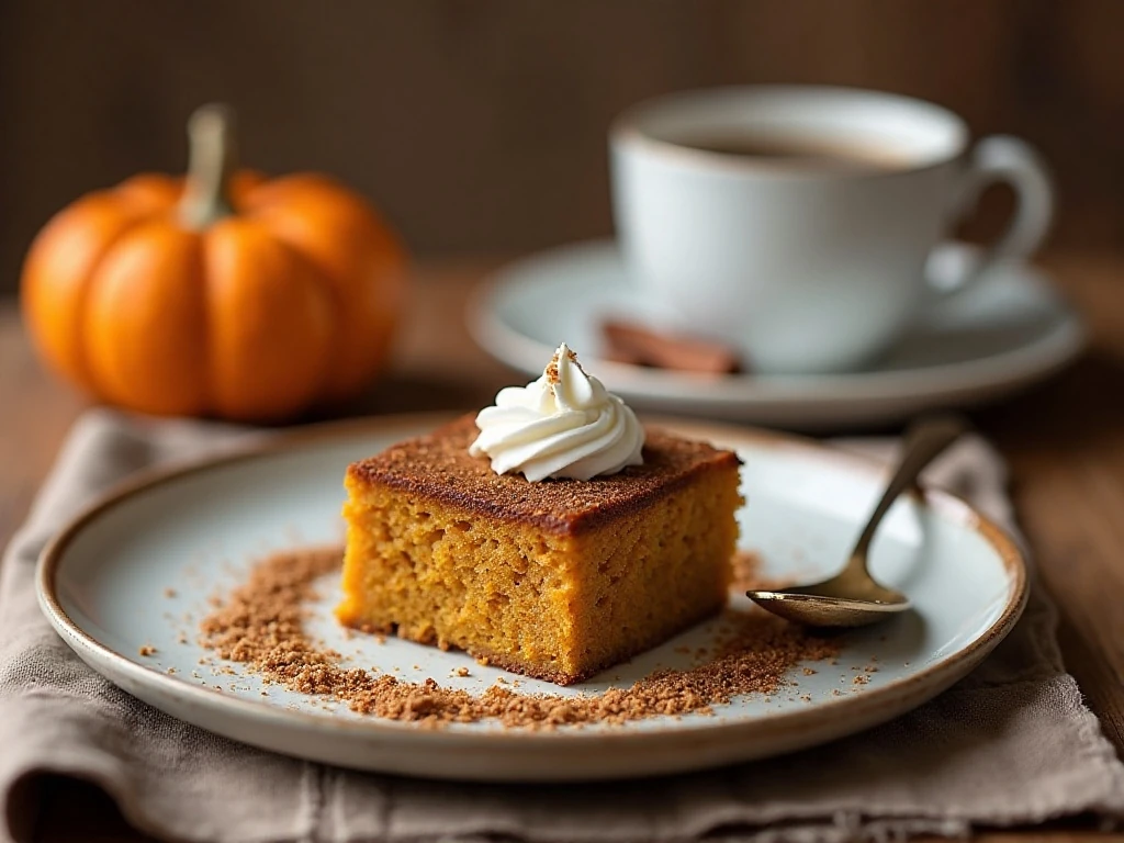 Pumpkin praline cake served with whipped cream