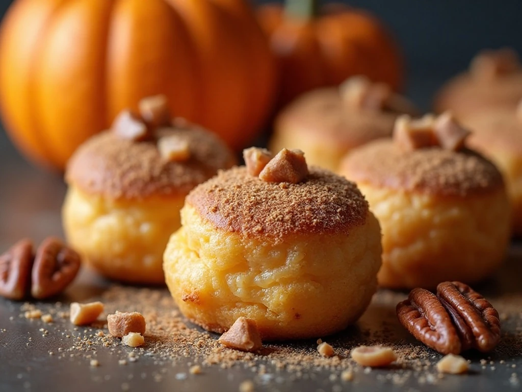 Pumpkin puff pastry bites with cinnamon sugar and optional garnish