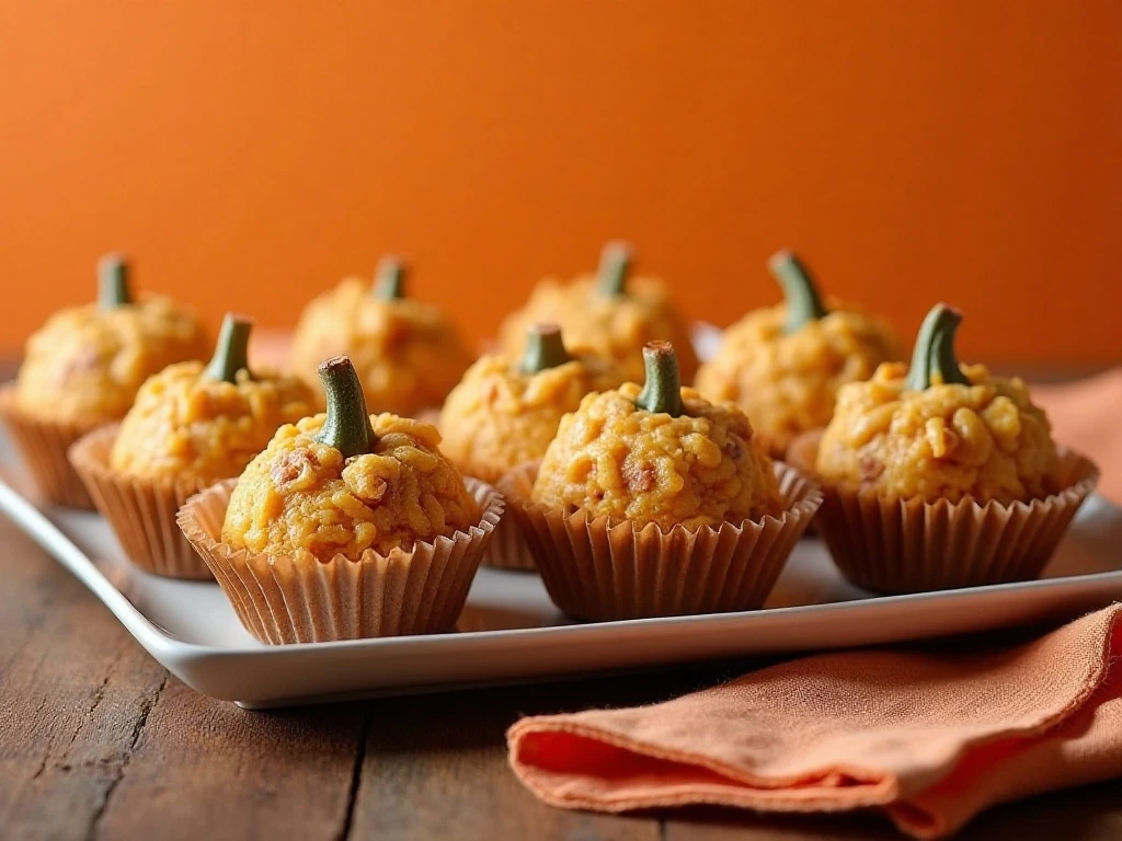 Pumpkin cereal treats prepared for serving at a fall party
