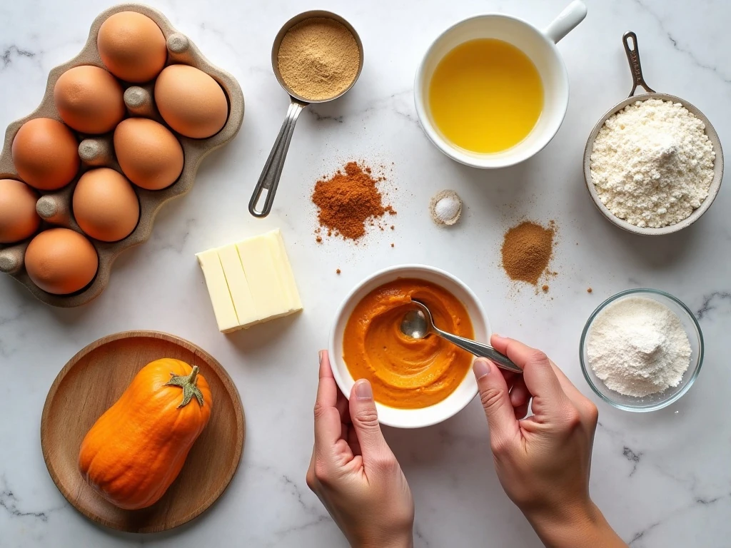 Ingredients for pumpkin roll cake and cream cheese filling