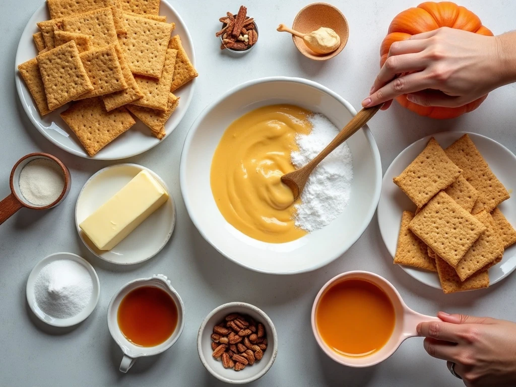Ingredients for easy pumpkin spice cheesecake bars