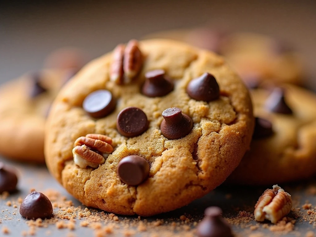 Pumpkin spice cookies with chocolate chips, pecans, and cinnamon sugar