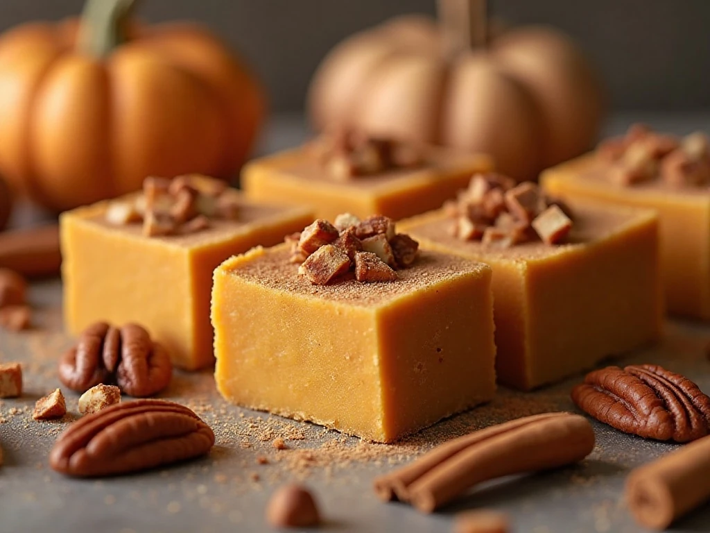 Pumpkin spice fudge with optional chopped pecan garnish