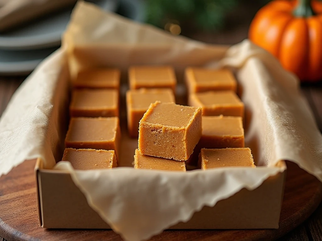 Cut pumpkin fudge squares ready for storage or gifting