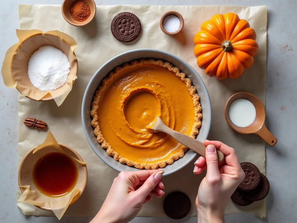 Ingredients for pumpkin spice icebox cake arranged for preparation