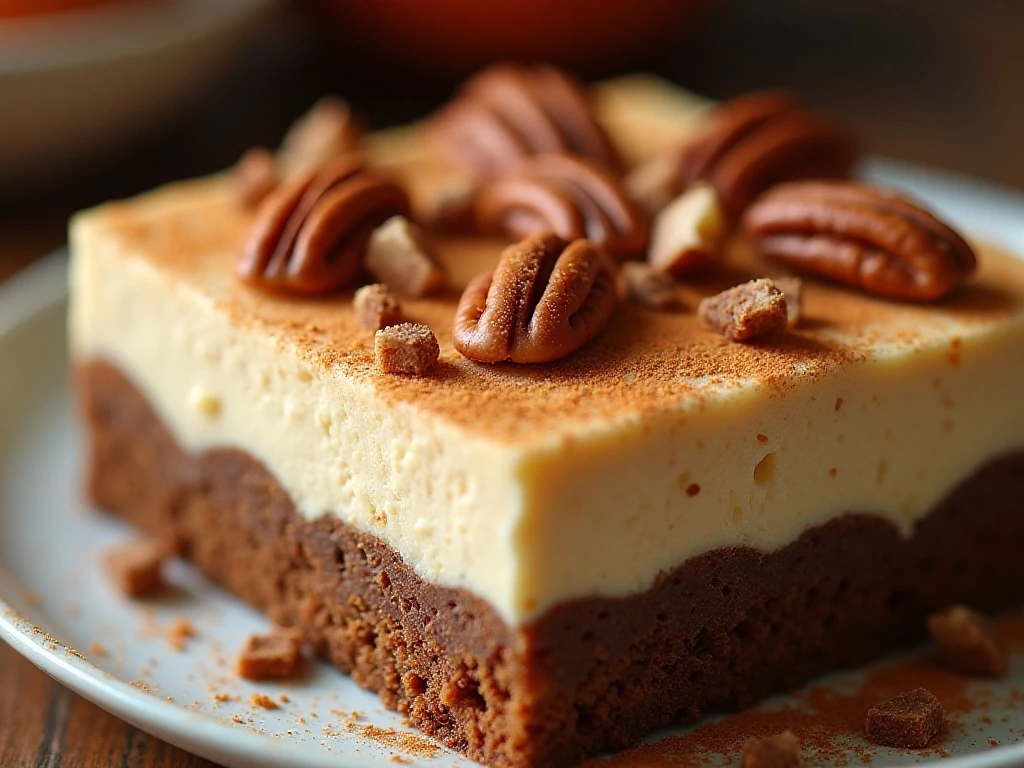 Pumpkin spice icebox cake garnished with pecans and spice