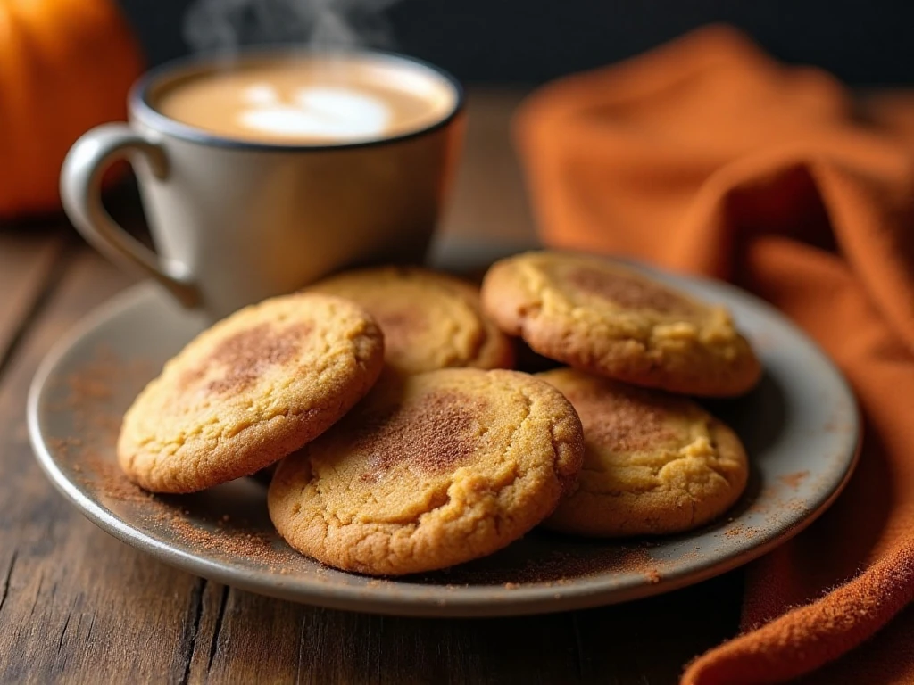 Soft pumpkin spice latte cookies served with a warm latte