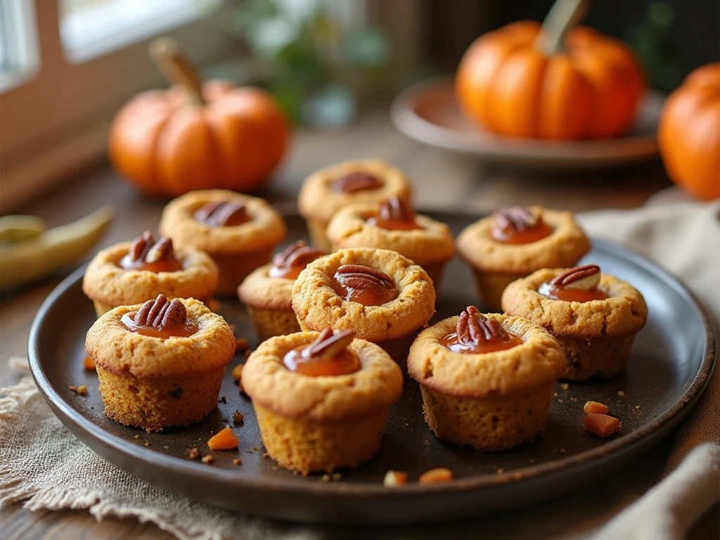Pumpkin spice pecan cookie cups arranged on a fall dessert table